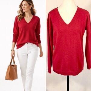 Talbots 100% Cashmere V Neck Sweater Red Classic Soft Luxe Knit Size M🧡